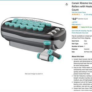 Conair Xtreme Instant Heat Ceramic Hot Rollers with Heated Clips, Multi-Size, 20